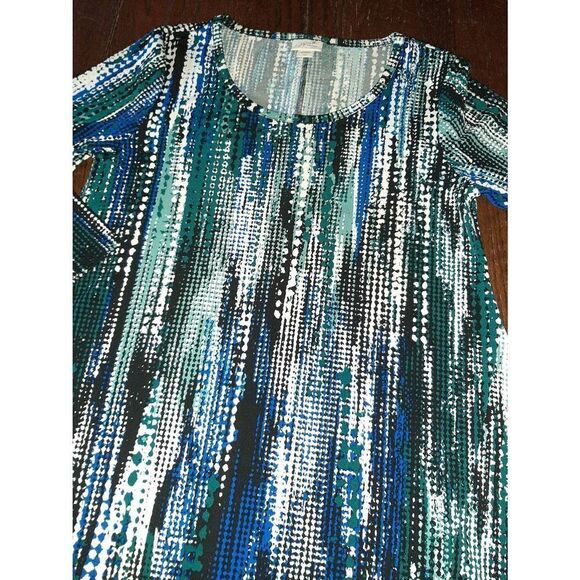 Small Jaclyn Smith Blue Black Teal White Long Sleeve Loose Tunic Top Shirt Blous - Picture 2 of 2